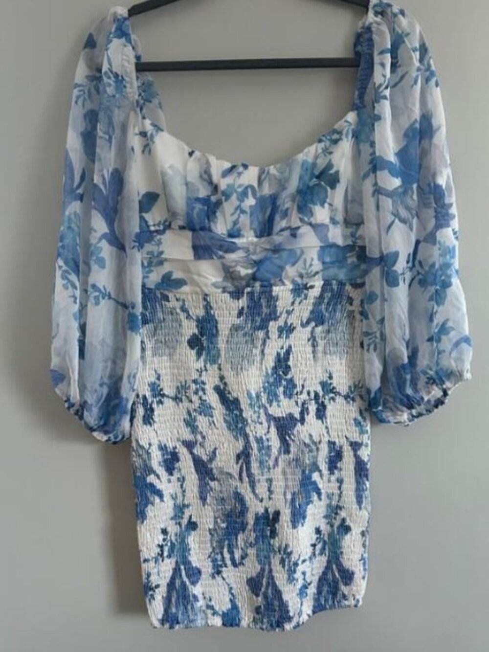 Hello Molly White and Blue Floral Long Sleeve Dress